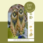 DIY kit fringe oorbellen - groen en goud