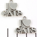 metal charm I love cats - silver