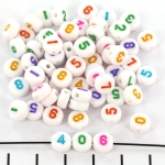DQ number bead flat round - white with mix 7 mm