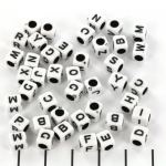 cube beads - letters mix black-white