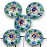 Cloisonné round flat 21 mm - turquoise