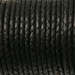 gevlochten leer 3 mm - zwart
