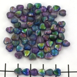 glass bead heart 6 mm - crystal etched magic blue