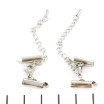metal clip with clasp and extension chain - stainless steel silver 13 mm