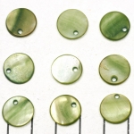 fresh water shell thick round flat 12 mm 1 hole - green