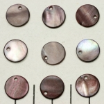 fresh water shell thick round flat 12 mm 1 hole - purple brown