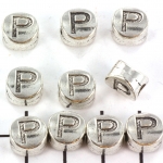 metal alphabet letter bead - silver P