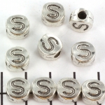 metal alphabet letter bead - silver S