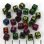 black letterbeads cube shape - mix coloured