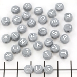 letter beads flat round - silver 7 mm