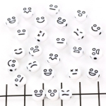 kunststof kralen plat rond - zwart wit emoji 7 mm