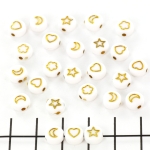 kunststof kralen plat rond - symbolen goud 7 mm
