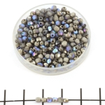 Czech faceted round 3 mm - etched crystal glittery graphite