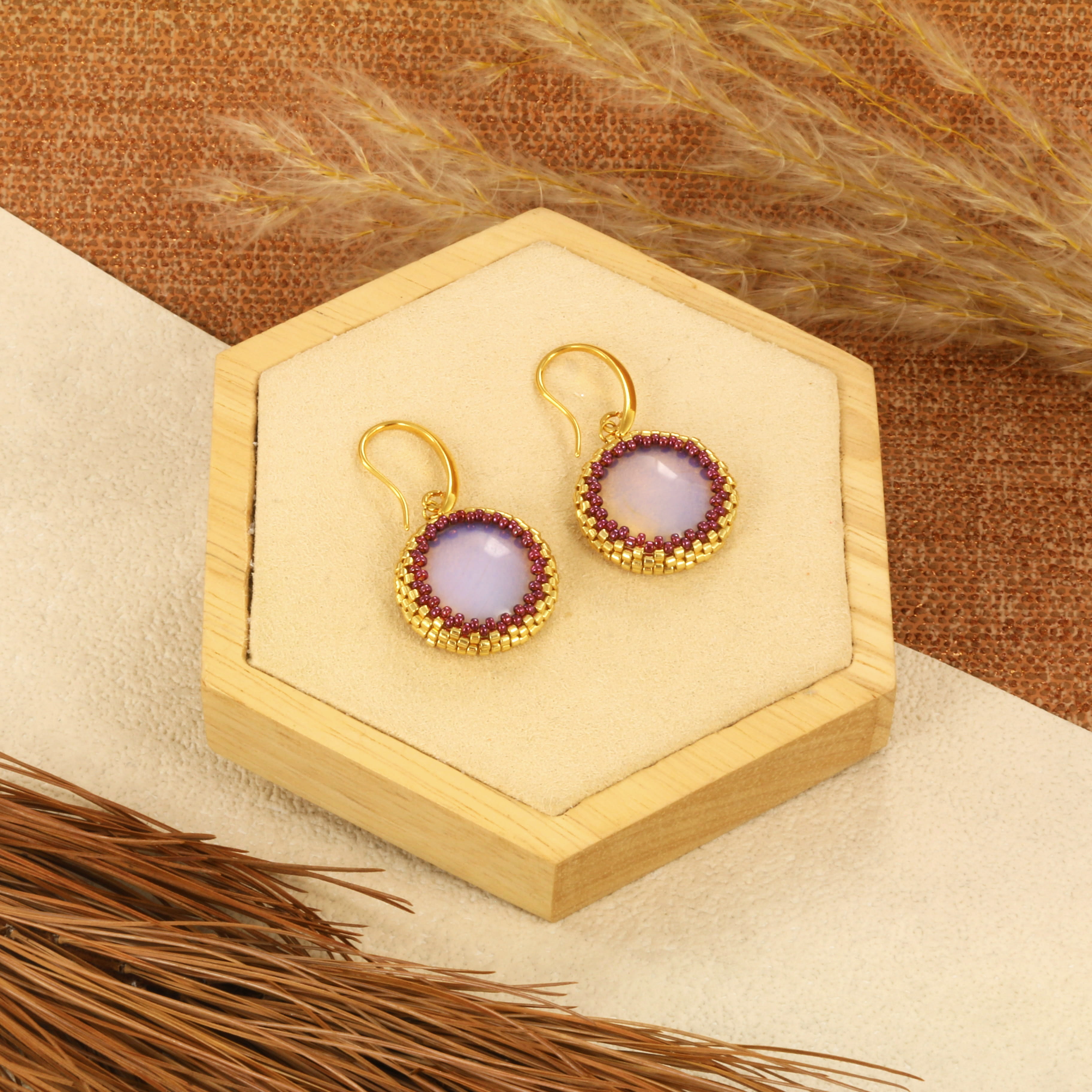 Extra foto's DIY cabochon oorbellen - goud luster wine