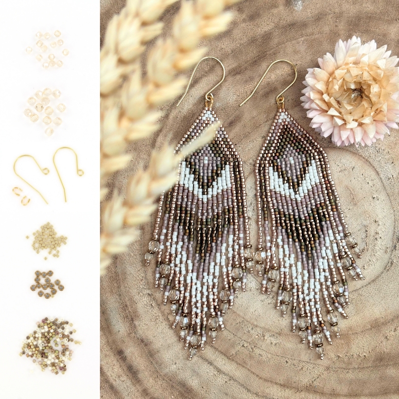 Extra foto's DIY kit fringe oorbellen - brons en beige