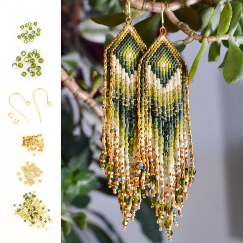 Extra foto's DIY kit fringe oorbellen - groen en goud