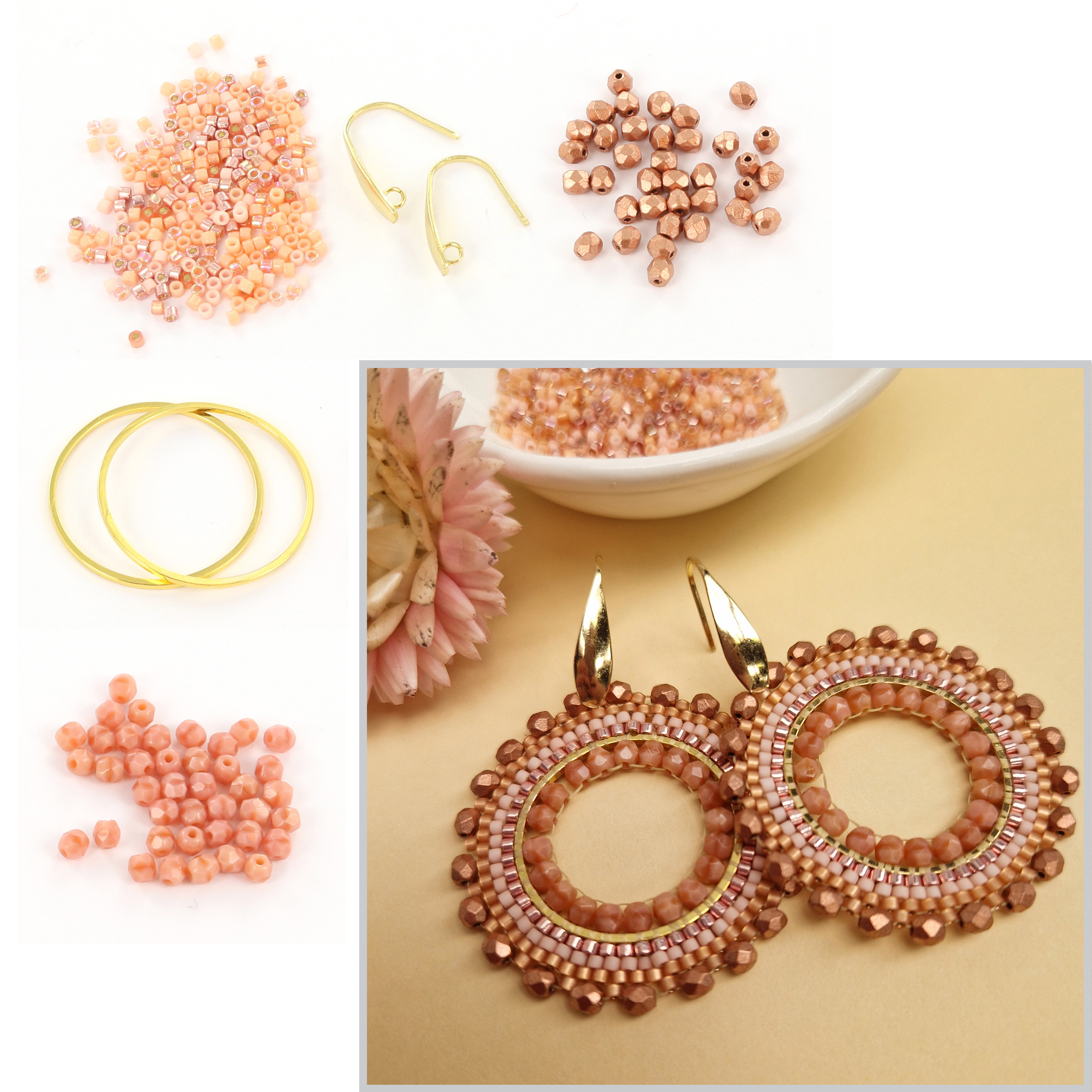 Extra pictures DIY kit round earrings - blush pink and gold