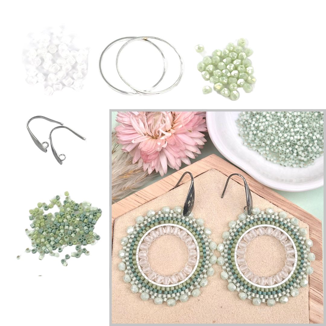 Extra pictures DIY kit round earrings - mint green and silver