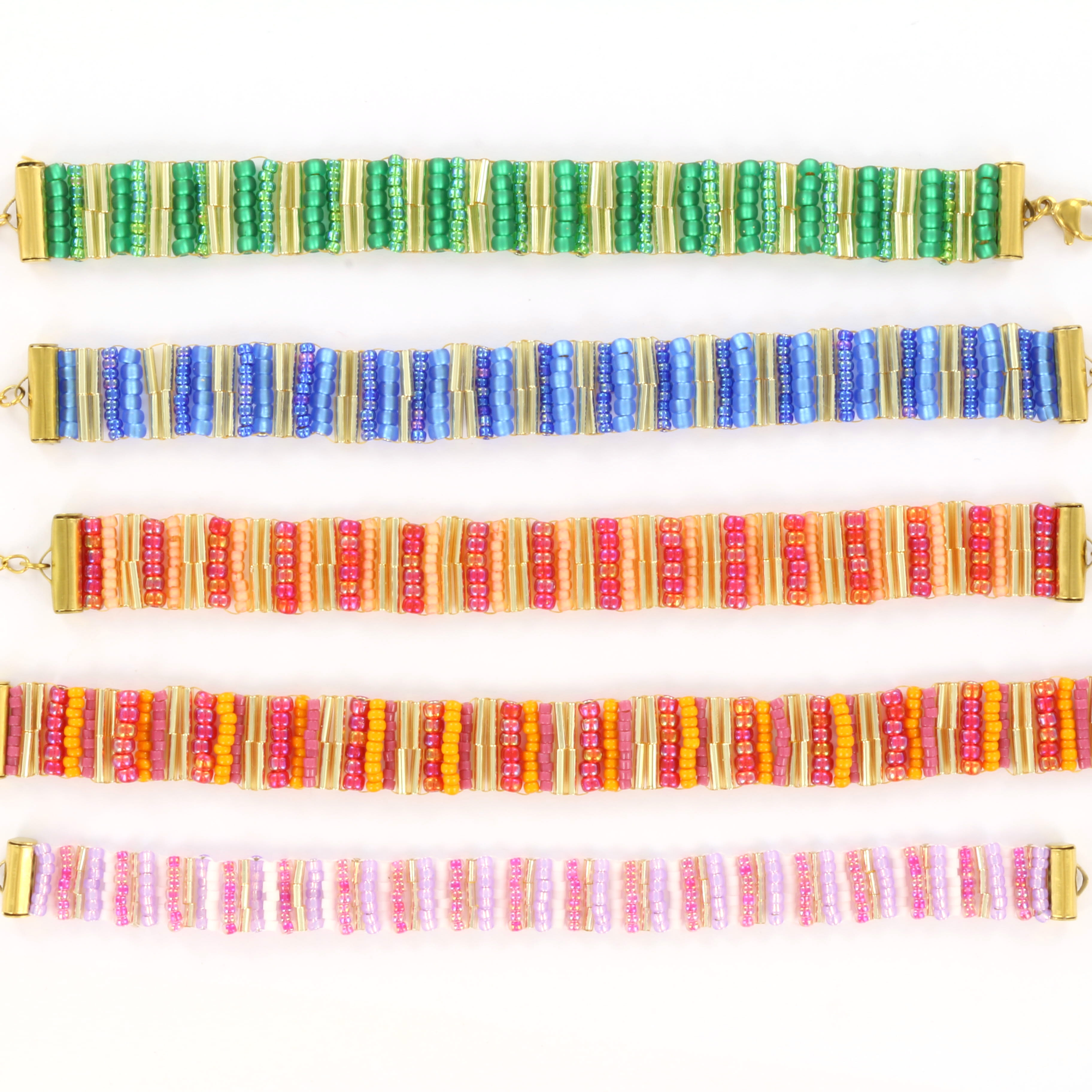Extra foto's DIY ladderstitch armband - blauw goud