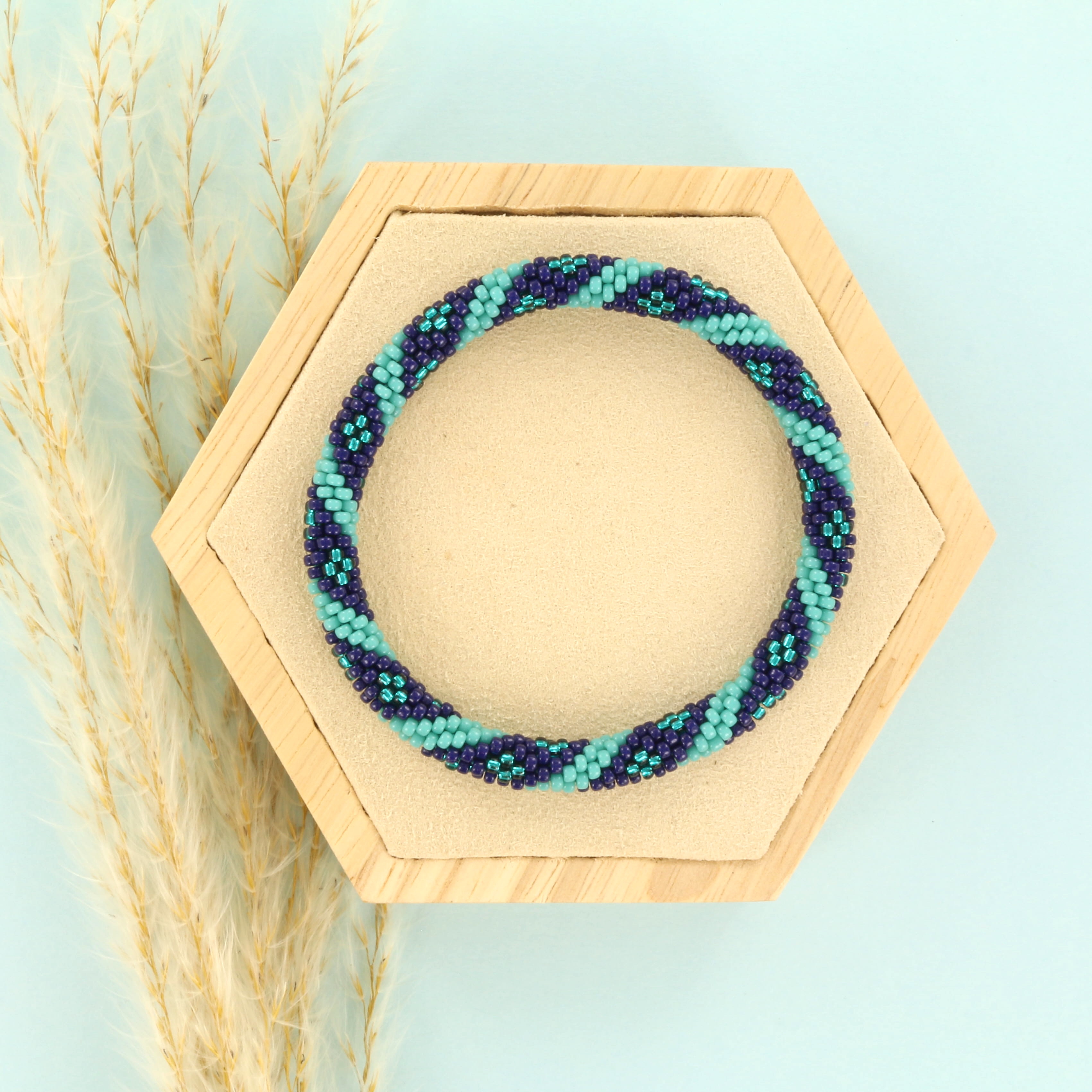 Extra foto's DIY kit armband haken met 11/0 - blauwturquoise