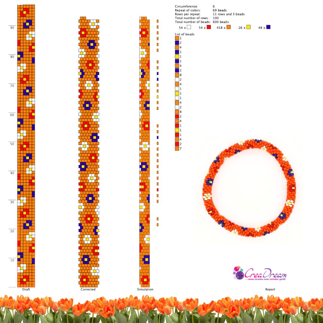 Extra foto's DIY kit armband haken met 11/0 - nederlandse bloemen
