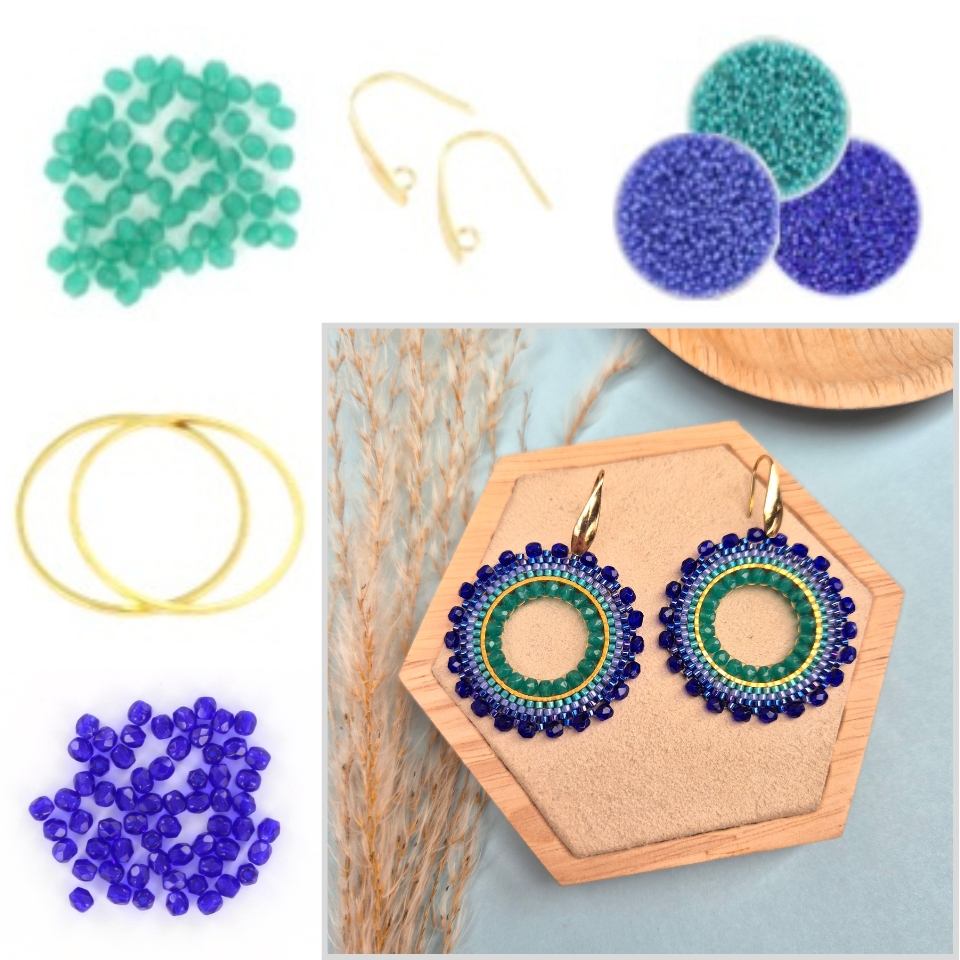 Extra foto's DIY kit ronde oorbellen - blauw en groen