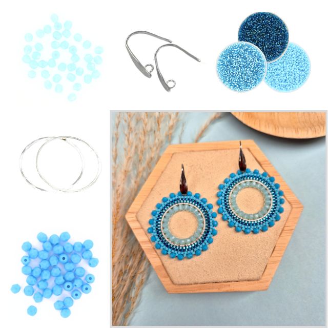 Extra foto's DIY kit ronde oorbellen - blauw en lichtblauw