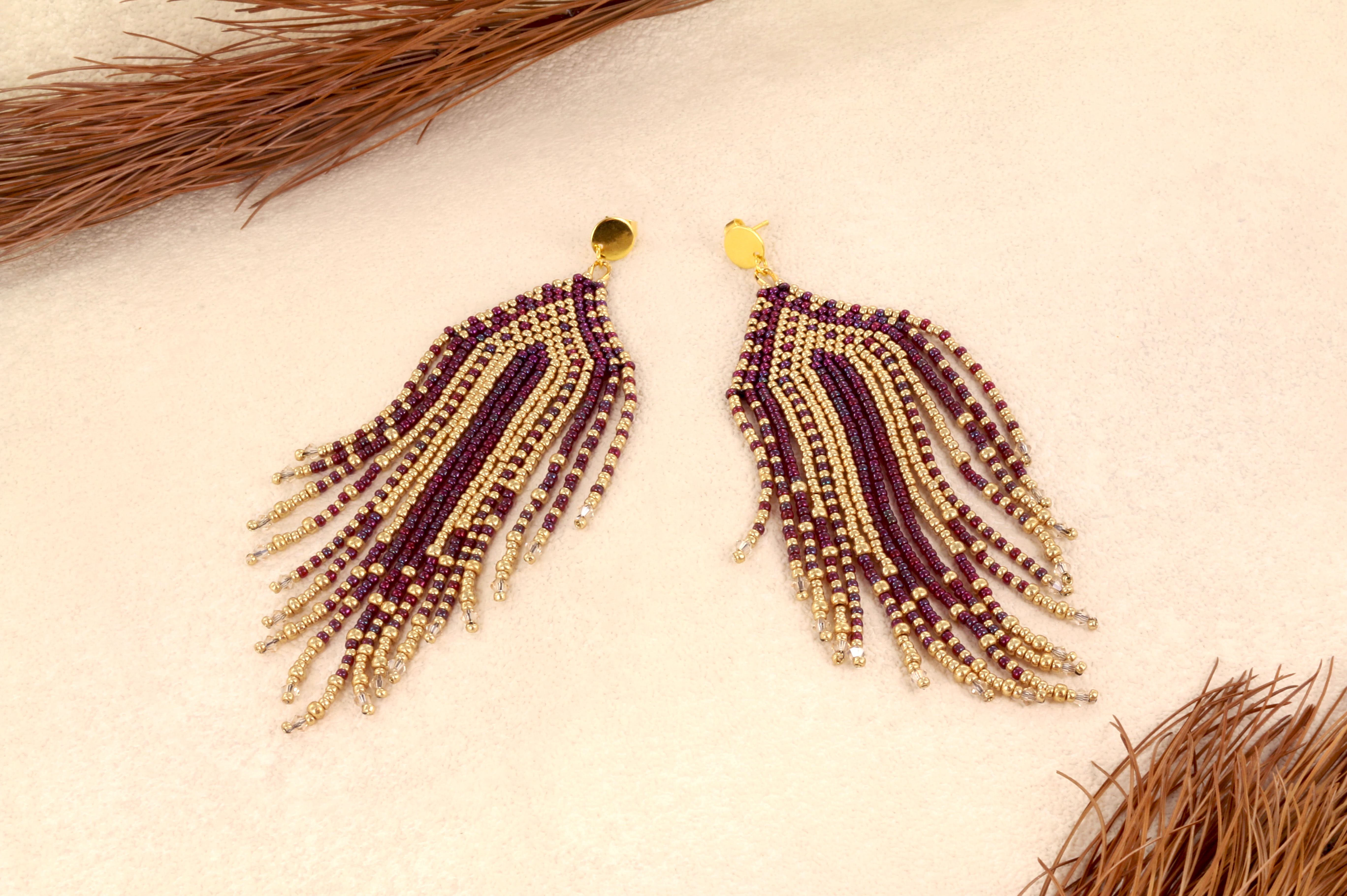 Extra foto's Maak je eigen fringe oorbellen  - cranberry gold