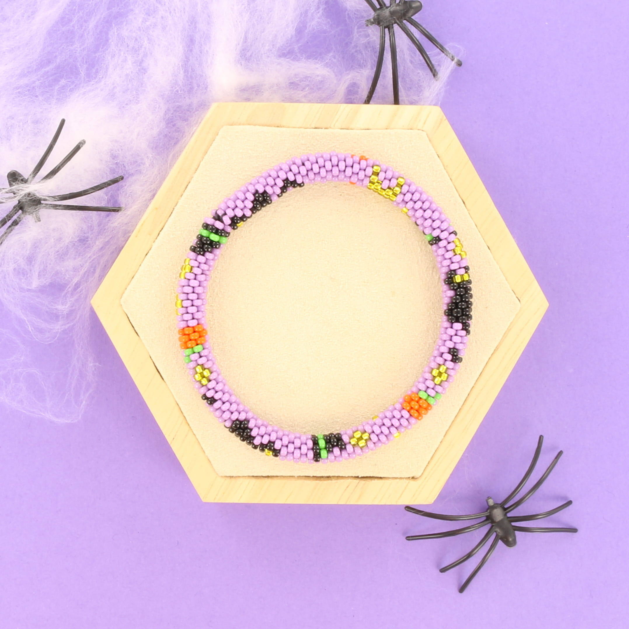 Extra pictures DIY kit bracelet crochet with 11/0 - halloween moon cat pumpkin