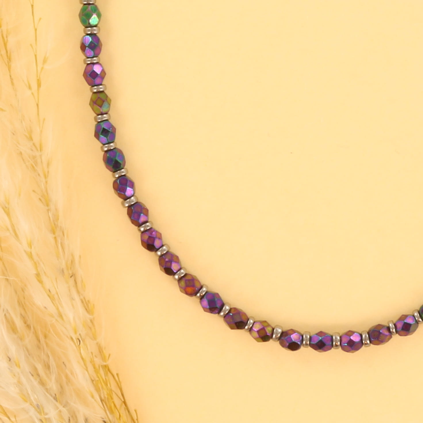 Extra foto's DIY pakket - ketting tsjechisch facet met spacers iris purple