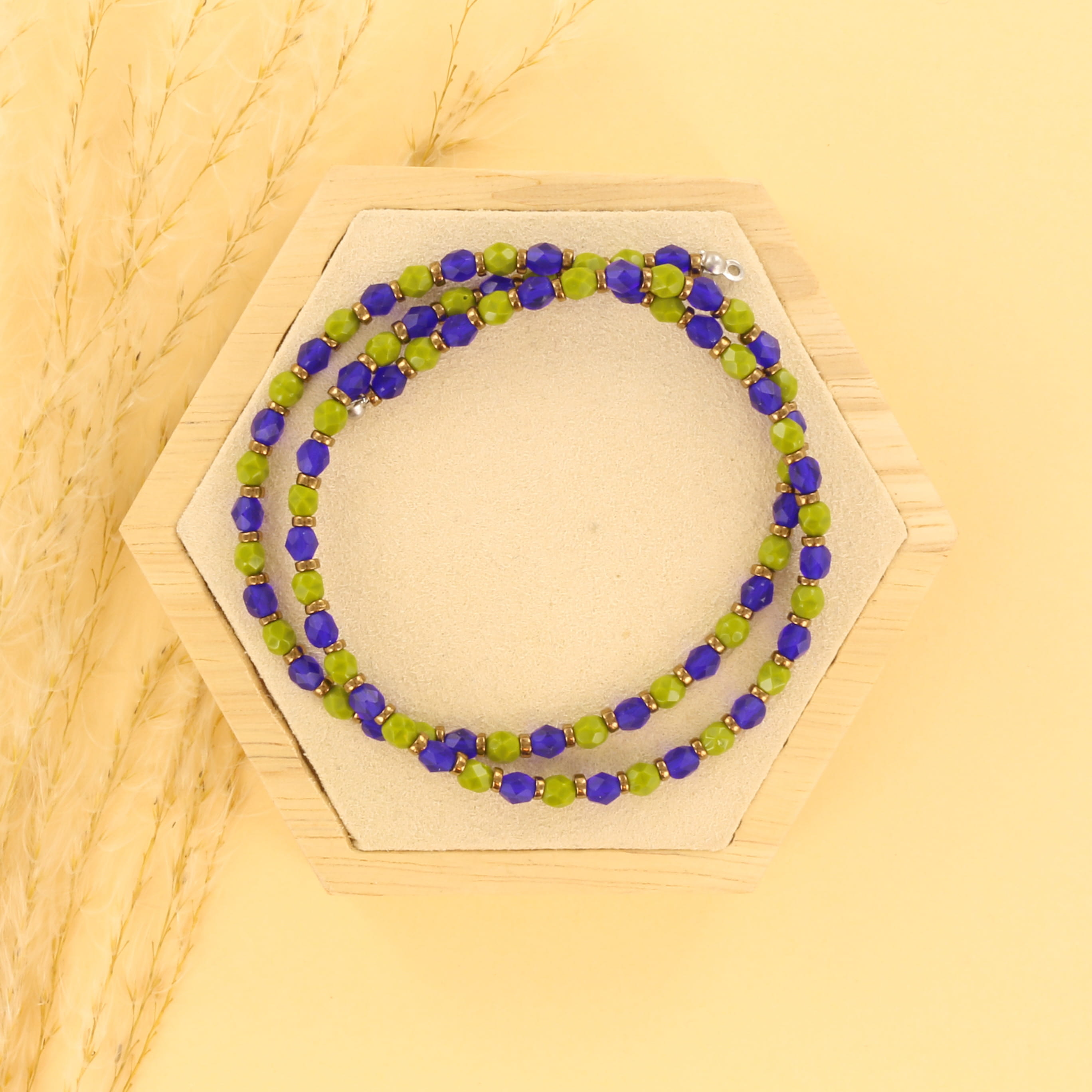Extra foto's DIY pakket - ketting tsjechisch facet met spacers blauw groen