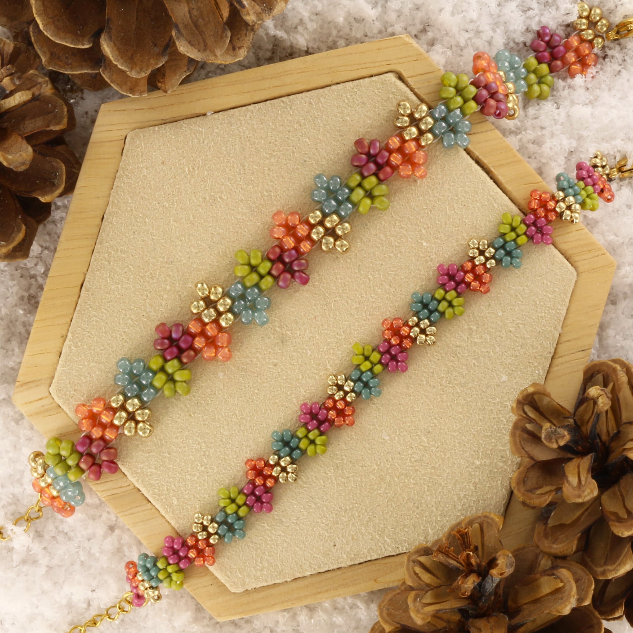 Extra foto's DIY pakket blaadjes armband - rocailles 11/0 elegant fall mix148