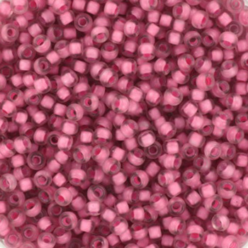 Extra foto's miyuki rocailles 11/0 - semi frosted light raspberry lined crystal