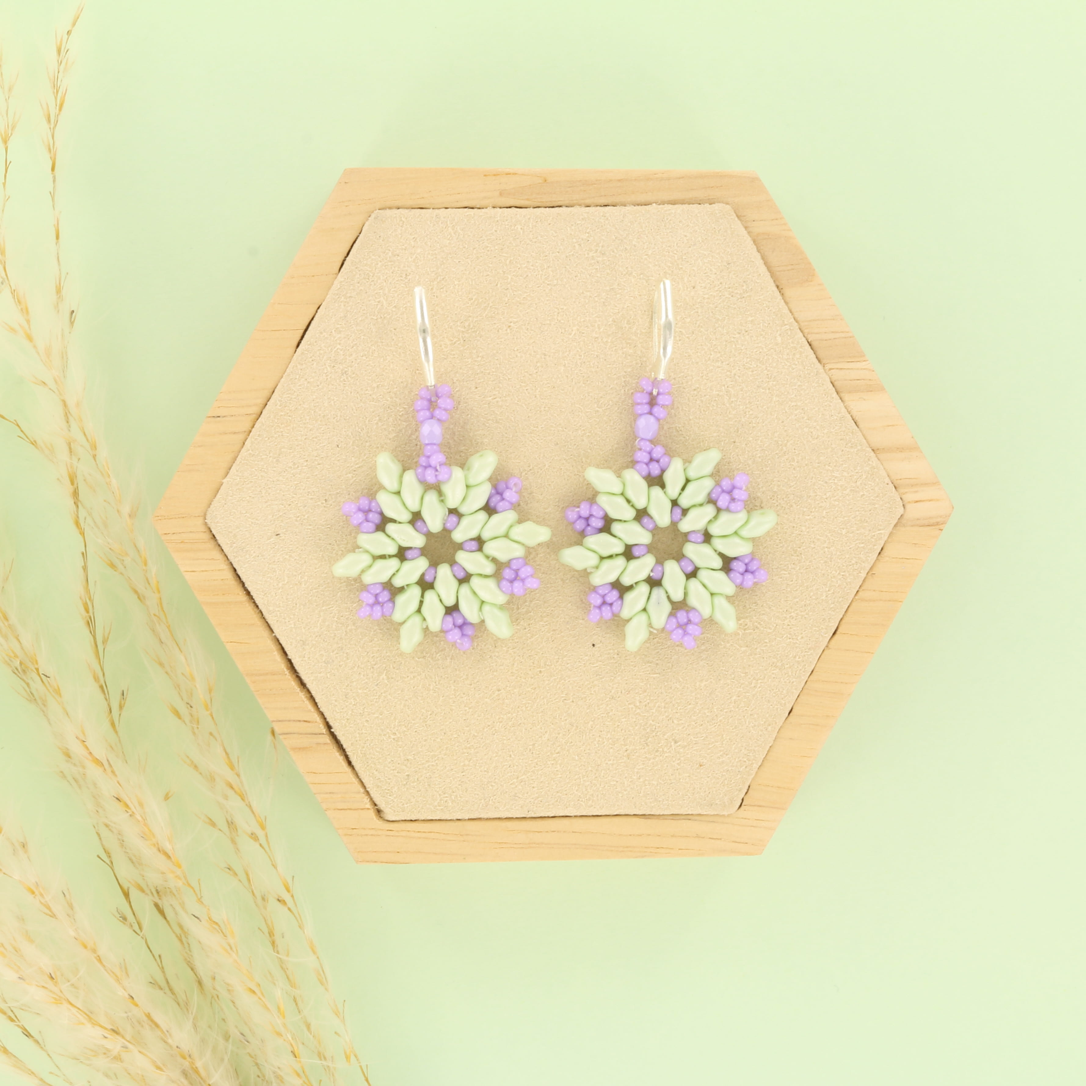 Extra foto's DIY pakket - superduo ster oorbellen paars groen