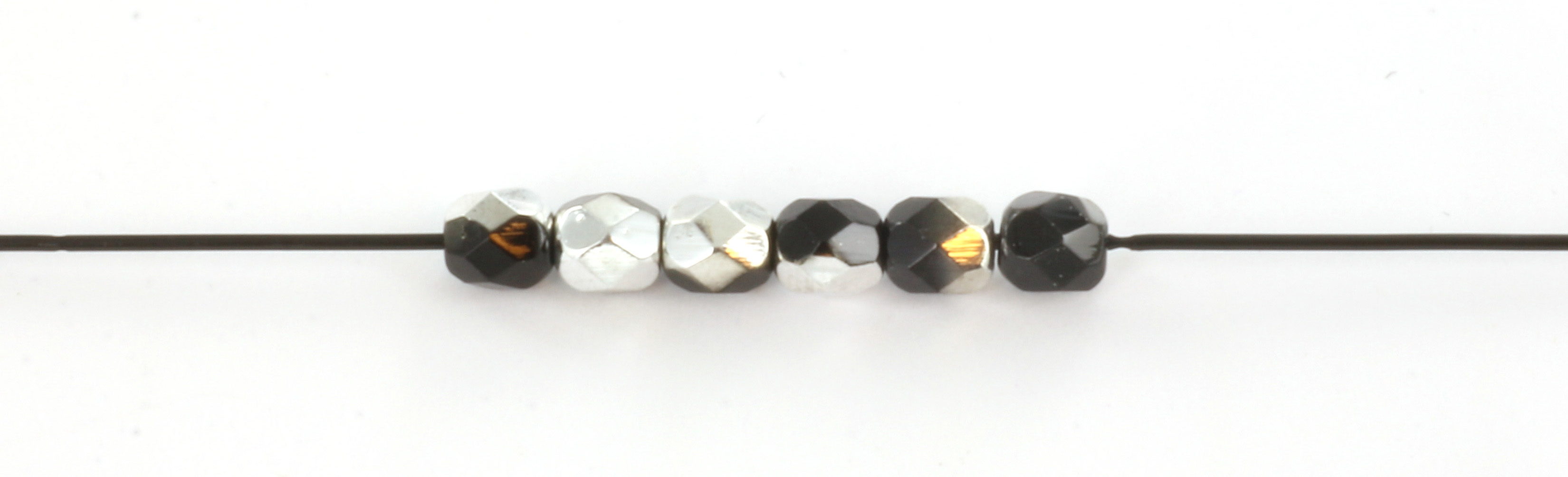 Extra pictures Czech faceted round 4 mm - half jet and silver